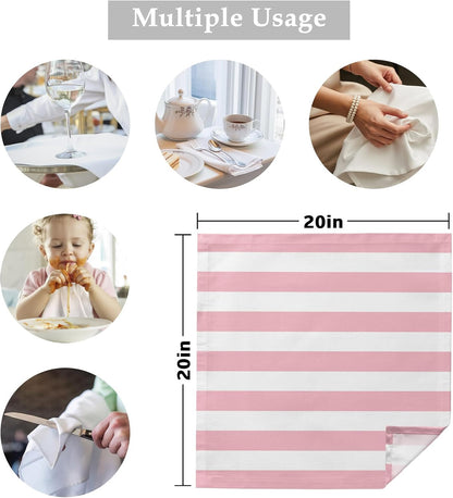 Cloth Napkins 20 x 20 Inch Pink and White Stripes Soft Absorbent Dinner Napkins Striped Simple Style Washable Reusable Kitchen Napkin Sets for Parties Wedding Restaurant Hotel