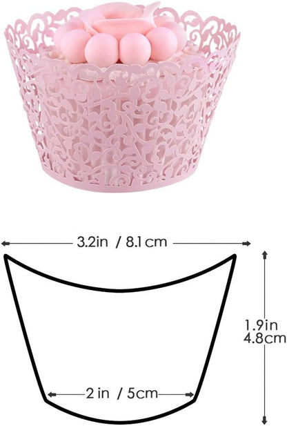 50 pcs Pearl Lace Filigree Wedding Cupcake, Laser Cut Pink