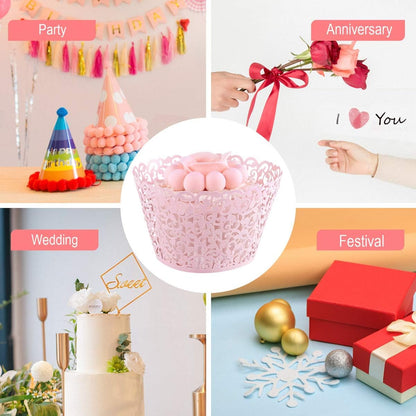 50 pcs Pearl Lace Filigree Wedding Cupcake, Laser Cut Pink