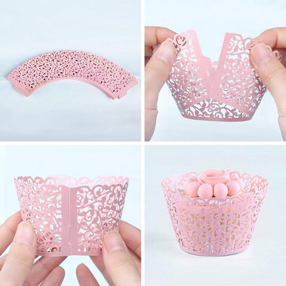 50 pcs Pearl Lace Filigree Wedding Cupcake, Laser Cut Pink