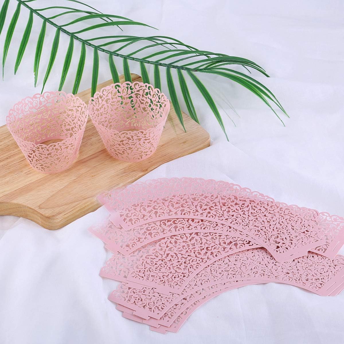 50 pcs Pearl Lace Filigree Wedding Cupcake, Laser Cut Pink