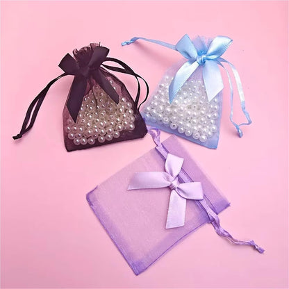 Cookie Packaging Bag 100pcs Bowknot Organza Gift Bag 7x9 9x12 10x15 Jewelry Bags Wedding Party Jewelry Candy Drawstring Packaging Pouch Gift Bag(Peach,10X15cm)