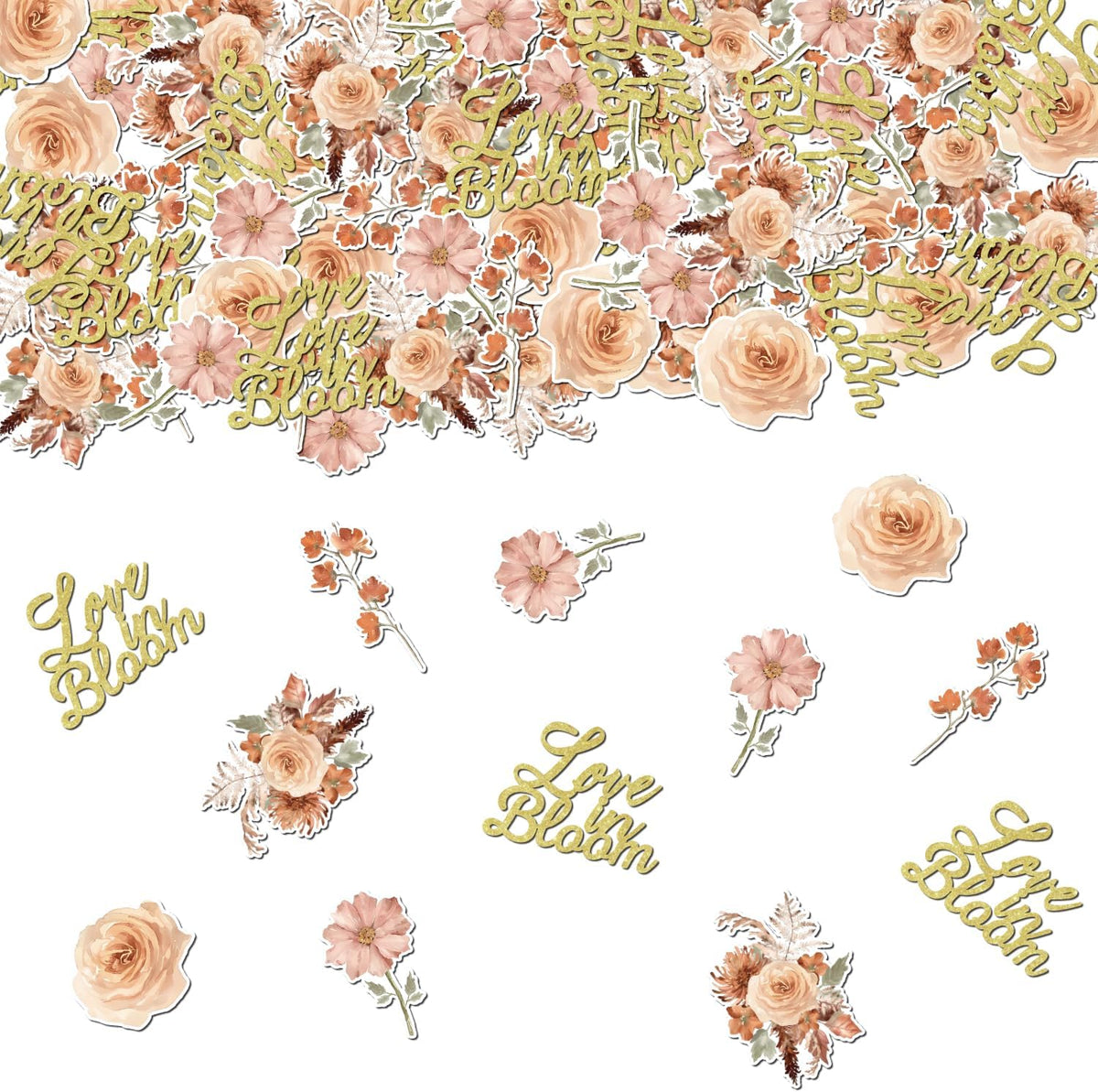 200Pcs Love in Bloom Confetti, Floral Wildflower Bridal Shower Decorations Peach Terracotta Champagne Fall Decor for Women Flower Themed Bridal Shower Wedding Engagement Bachelorette Party Supplies