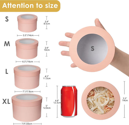 Flower Boxes for Arrangements Nesting Round Gift Boxes with Clear Lids Pink Round Boxes for Flowers Set of 4 Assorted Sizes Flower Boxes for Flower Arrangements, Valentine's Day, Mother's Day