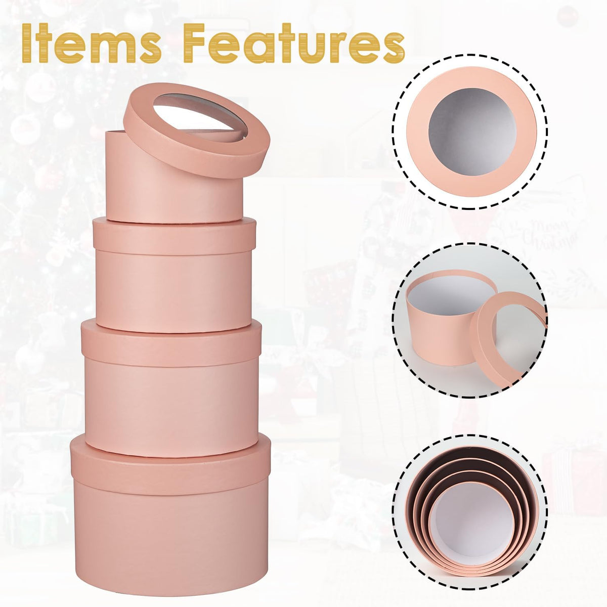 Flower Boxes for Arrangements Nesting Round Gift Boxes with Clear Lids Pink Round Boxes for Flowers Set of 4 Assorted Sizes Flower Boxes for Flower Arrangements, Valentine's Day, Mother's Day