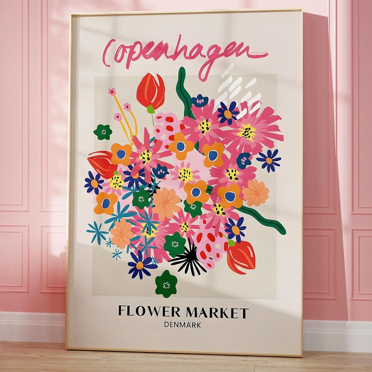 Copenhagen Flower Market Wall Art Pink Flower Pictures Abstract Matisse Art Poster Flower Market Canvas Wall Art Aesthetic Preppy Paintings Pink Matisse Canvas Danish Pastel Painting 16x24inch No