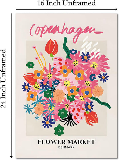 Copenhagen Flower Market Wall Art Pink Flower Pictures Abstract Matisse Art Poster Flower Market Canvas Wall Art Aesthetic Preppy Paintings Pink Matisse Canvas Danish Pastel Painting 16x24inch No