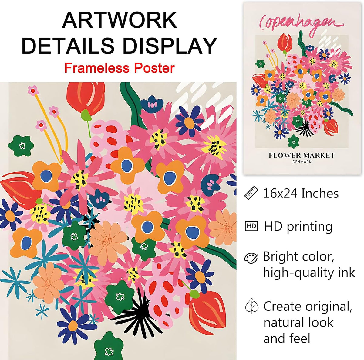 Copenhagen Flower Market Wall Art Pink Flower Pictures Abstract Matisse Art Poster Flower Market Canvas Wall Art Aesthetic Preppy Paintings Pink Matisse Canvas Danish Pastel Painting 16x24inch No