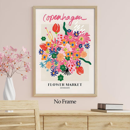 Copenhagen Flower Market Wall Art Pink Flower Pictures Abstract Matisse Art Poster Flower Market Canvas Wall Art Aesthetic Preppy Paintings Pink Matisse Canvas Danish Pastel Painting 16x24inch No