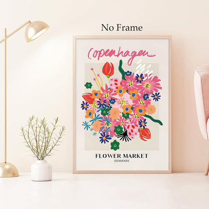 Copenhagen Flower Market Wall Art Pink Flower Pictures Abstract Matisse Art Poster Flower Market Canvas Wall Art Aesthetic Preppy Paintings Pink Matisse Canvas Danish Pastel Painting 16x24inch No