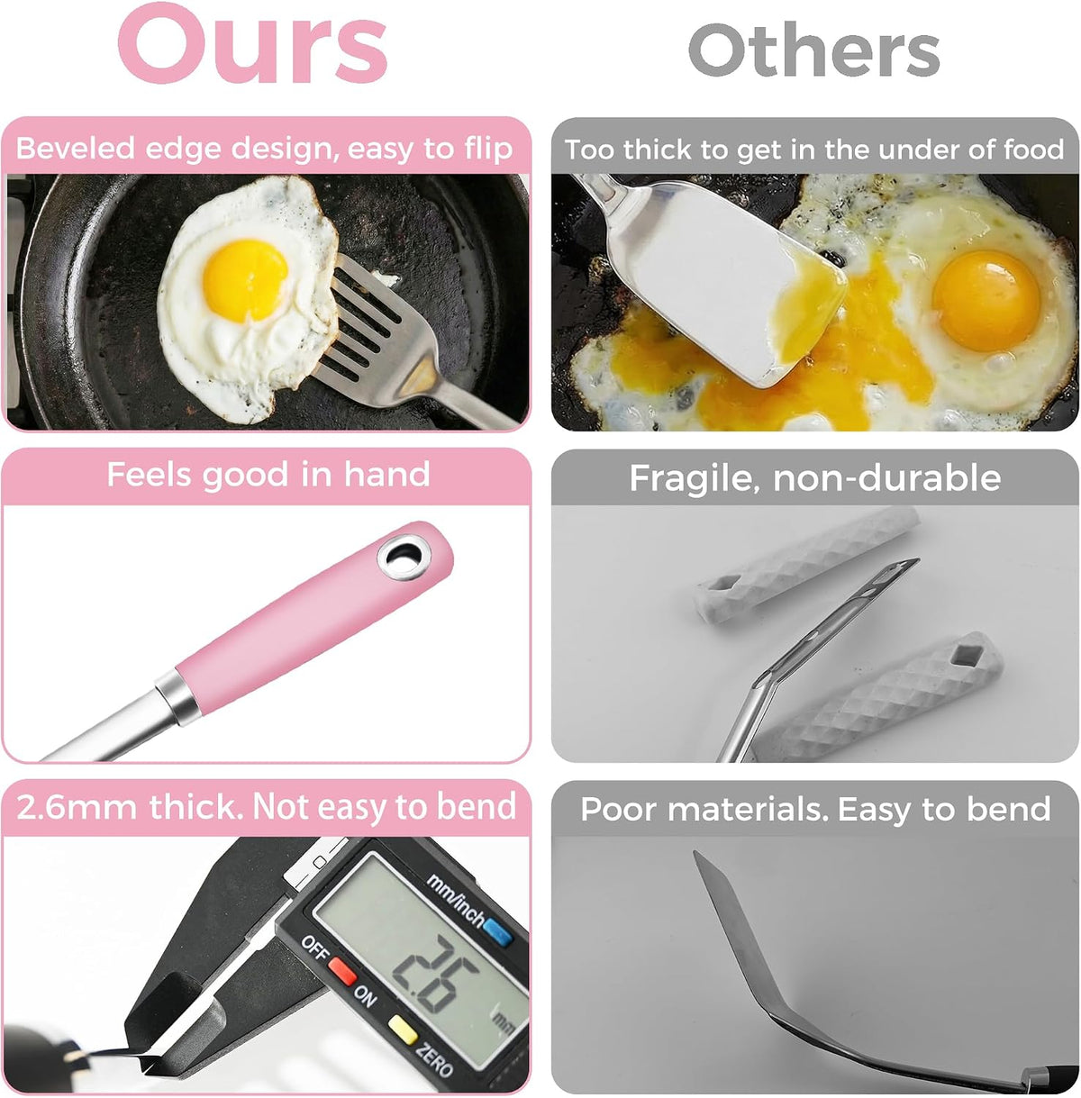 18/0 Stainless Steel Cooking Utensils Set, Heavy Duty Pink Handle for Kitchen Daily Use Party Wedding Housewarming, Dishwasher Safe, 9 Pieces