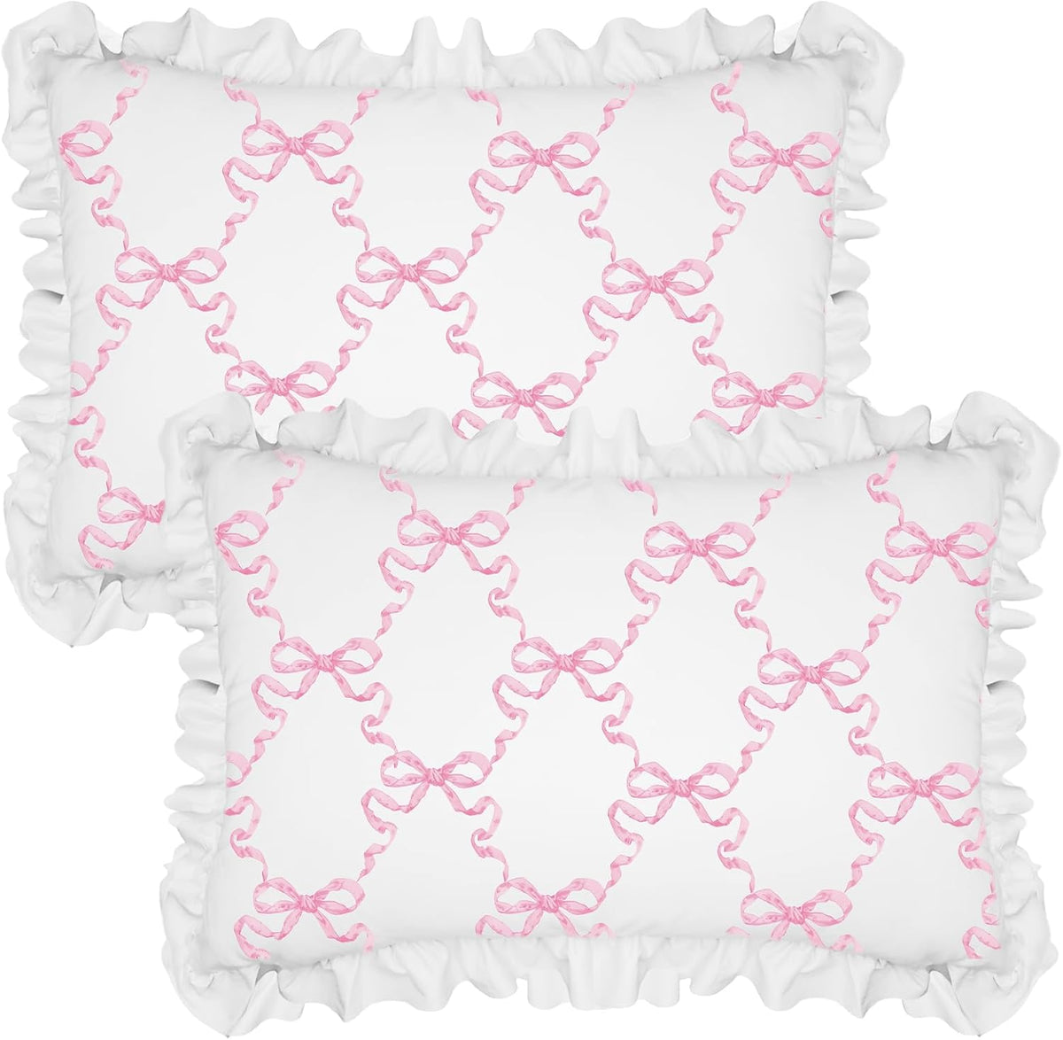 Pink Bow Pillow Covers Set of 2 Christmas Ruffle Pillow Cases Coquette Pillowcase Sham Covers Cute Preppy Bow Pillows Decorative Girly Apartment Bedroom Room Decor 20 x 30''