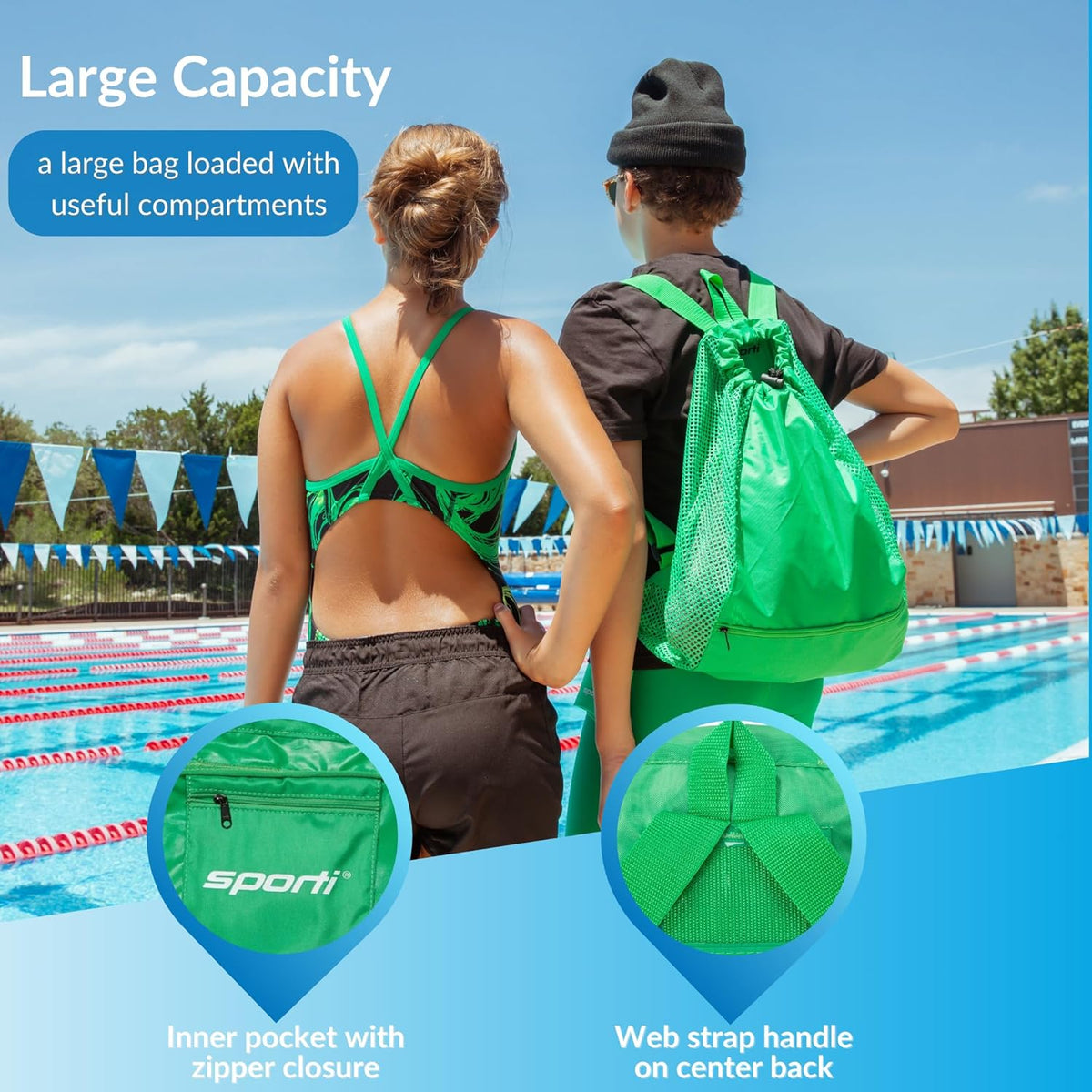 Mesh Swimming Equipment Backpack, Drawstring Gear Bag for Swimmers