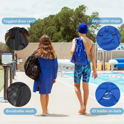 Mesh Swimming Equipment Backpack, Drawstring Gear Bag for Swimmers