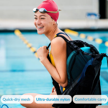 Mesh Swimming Equipment Backpack, Drawstring Gear Bag for Swimmers