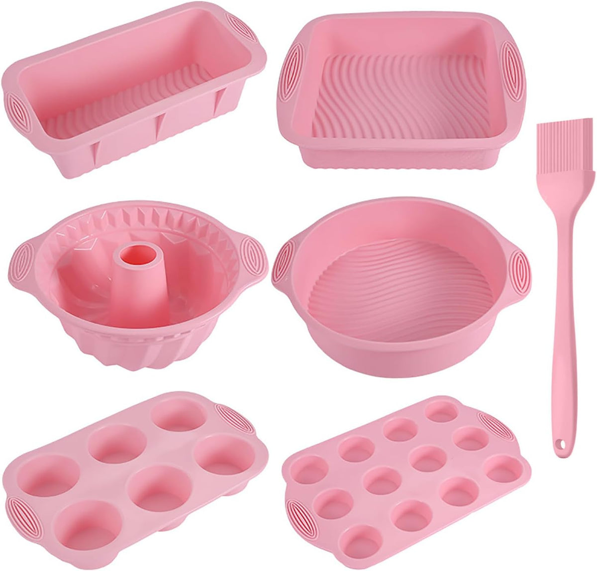 Nonstick Silicone Bakeware Set, 7in1 Baking Cake Pan, BPA Free Heat Resistant Bakeware Suppliers Tools Kit for Muffin Loaf Bread Pizza Cheesecake Cupcake