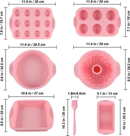 Nonstick Silicone Bakeware Set, 7in1 Baking Cake Pan, BPA Free Heat Resistant Bakeware Suppliers Tools Kit for Muffin Loaf Bread Pizza Cheesecake Cupcake