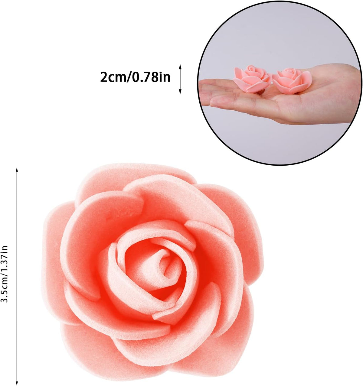 100pcs Mini Artificial Rose Artificial Fake Rose Head Mini Foam Artificial Rose Head for DIY Crafts Wedding Party Valentine's Day Bouquets Home (Peach Pink, 3.5cm/1.38inches)