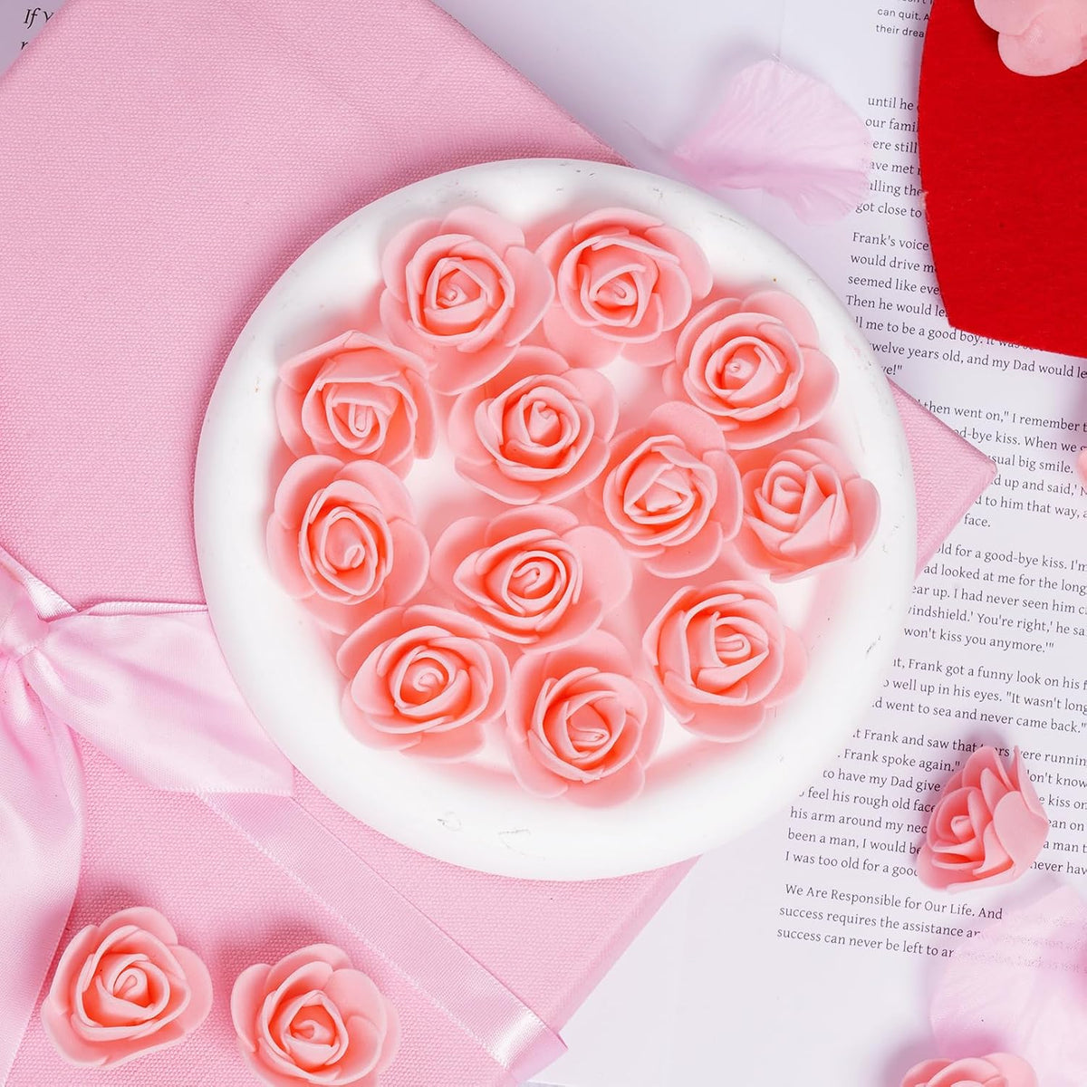 100pcs Mini Artificial Rose Artificial Fake Rose Head Mini Foam Artificial Rose Head for DIY Crafts Wedding Party Valentine's Day Bouquets Home (Peach Pink, 3.5cm/1.38inches)