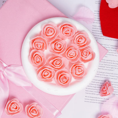 100pcs Mini Artificial Rose Artificial Fake Rose Head Mini Foam Artificial Rose Head for DIY Crafts Wedding Party Valentine's Day Bouquets Home (Peach Pink, 3.5cm/1.38inches)