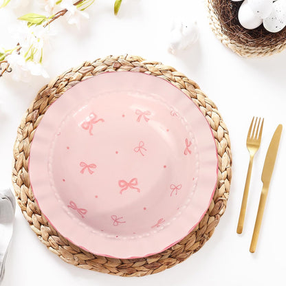 2 Pcs Pink Bow Ceramic Dish White Pink Bow Tie Dessert Plates Cute Coquette Salad Appetizer Plates for Holding Necklaces Earrings Bracelets Decorative Plate Home Restaurant Table Decor