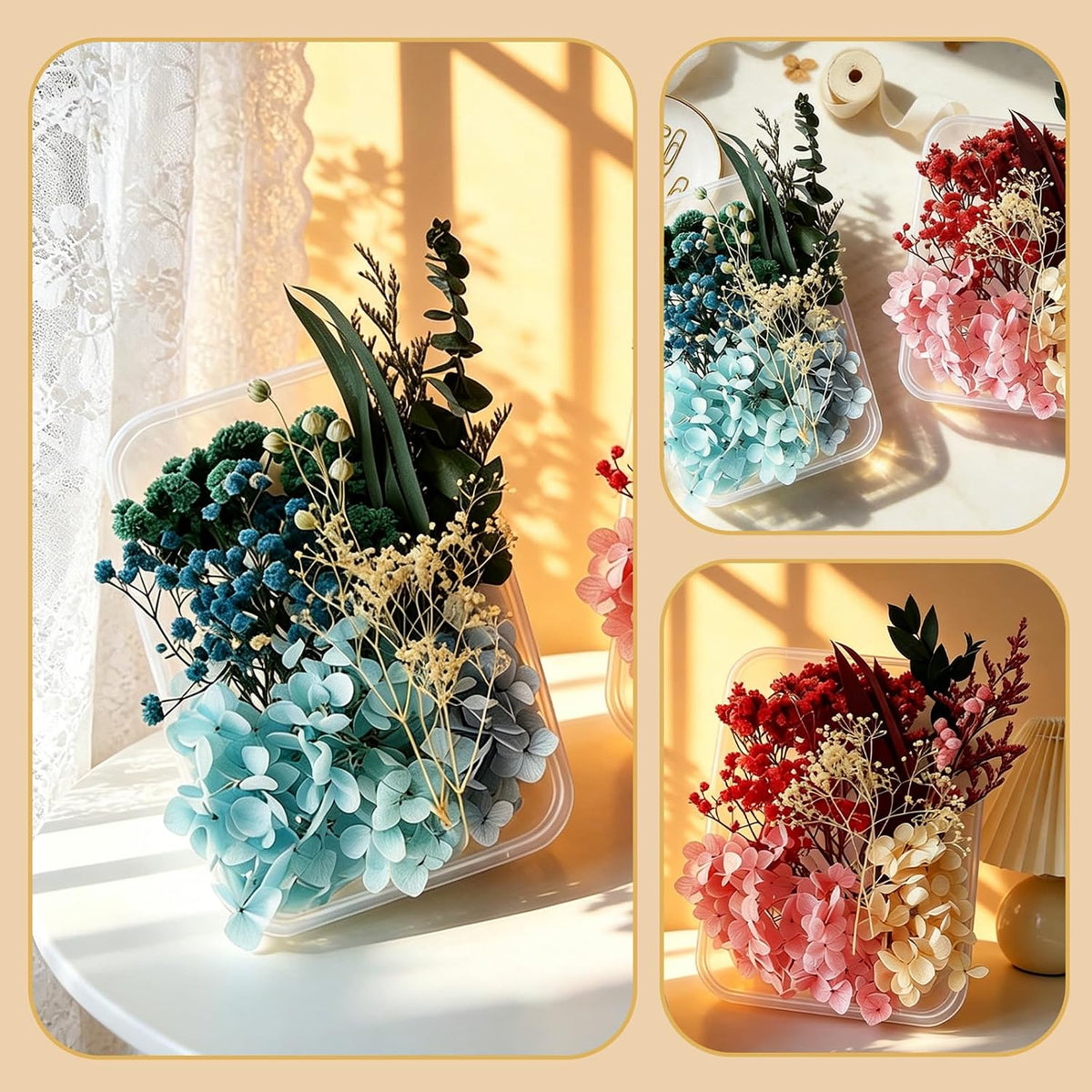 2 Pack Dried Flowers Kit, Natural Dried Flowers for DIY Crafts, Scrapbook, Card Making (Blue & Pink)