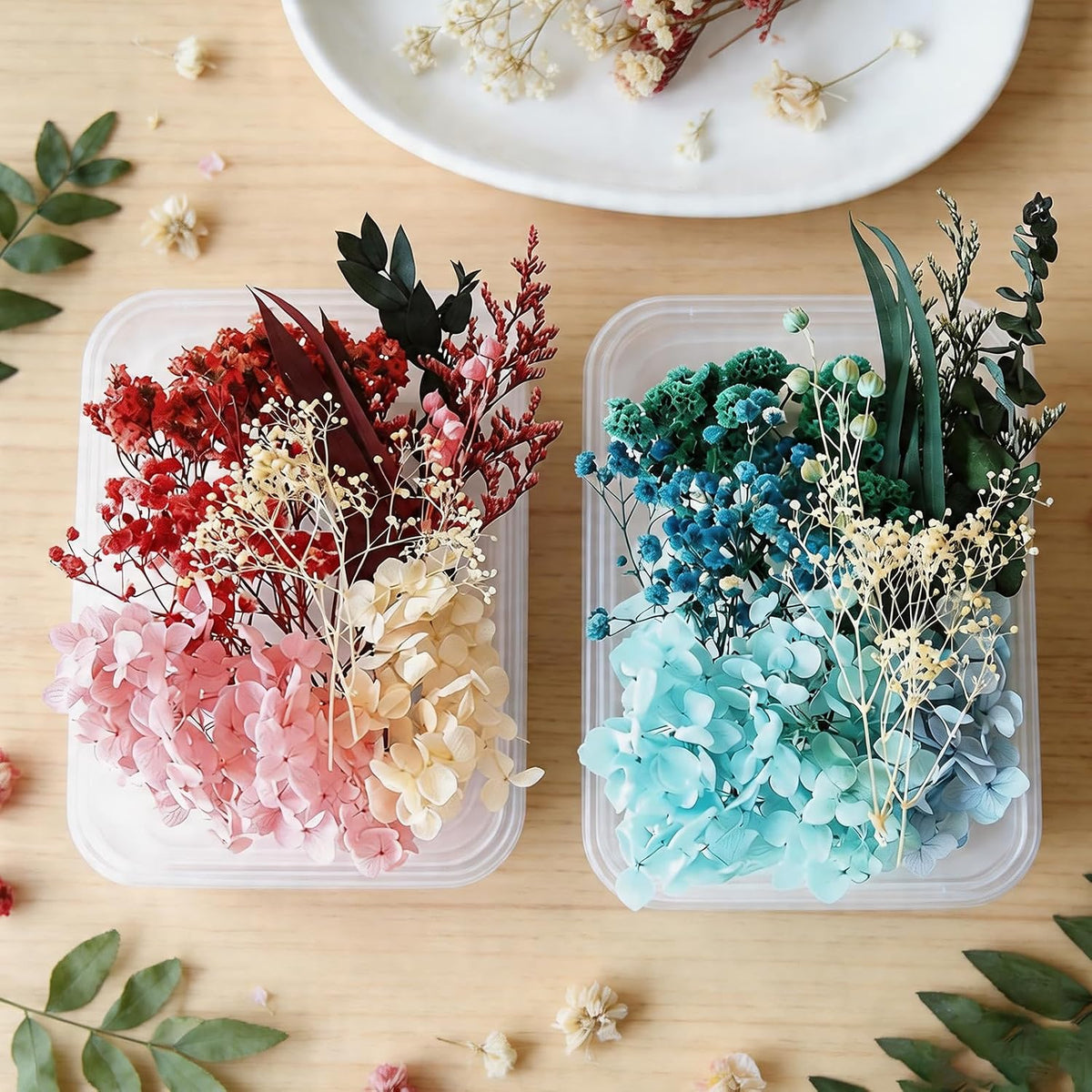 2 Pack Dried Flowers Kit, Natural Dried Flowers for DIY Crafts, Scrapbook, Card Making (Blue & Pink)