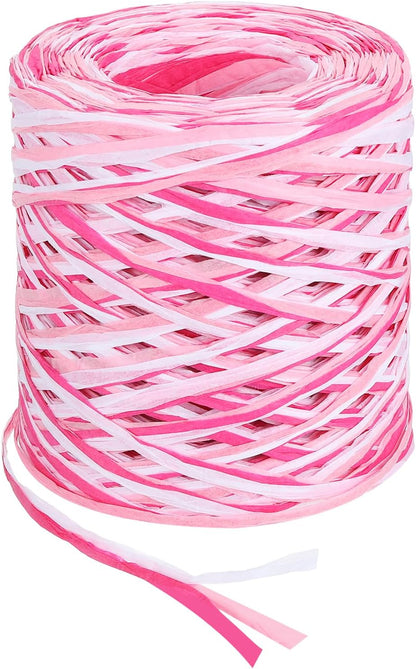Raffia Paper Craft Ribbon 120m/394ft Raffia Ribbon 4Ply String Kraft Packing for Gift Wrapping, Crafting Supplies (Pink/White/Rose Red)