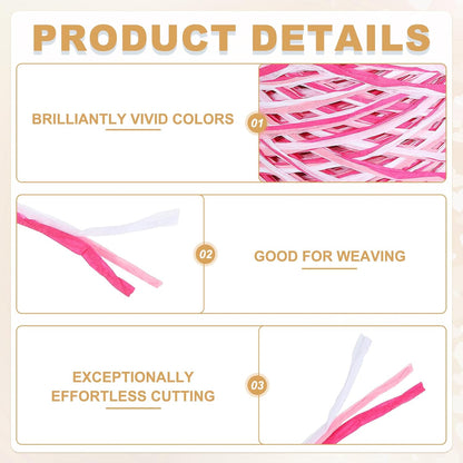 Raffia Paper Craft Ribbon 120m/394ft Raffia Ribbon 4Ply String Kraft Packing for Gift Wrapping, Crafting Supplies (Pink/White/Rose Red)