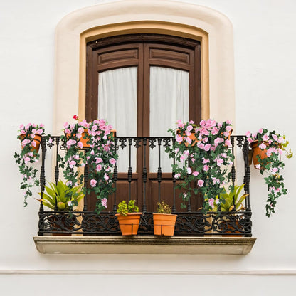 2PCS Artificial Pink Rose Fake Hanging Flowers Garland for Outdoors