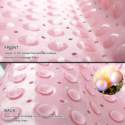 Bath Tub and Shower Mats, Non-Slip 39 x 16 Inch Extra Long Bathtub Mat, Machine Washable BathMat with Drain Holes, Suction Cups for Bathroom (Opaque Pink)