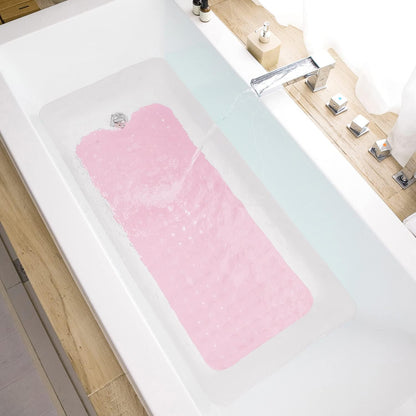 Bath Tub and Shower Mats, Non-Slip 39 x 16 Inch Extra Long Bathtub Mat, Machine Washable BathMat with Drain Holes, Suction Cups for Bathroom (Opaque Pink)