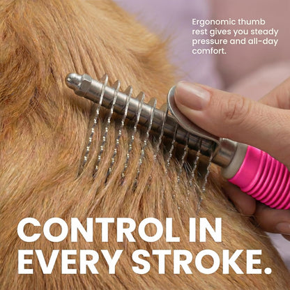 Poodle Dematting Fur Rake Comb Brush for Dogs and Cats - Long 2.5" Steel Safety Blades Metal Comb for Detangling Matted or Knotted Undercoat Hair