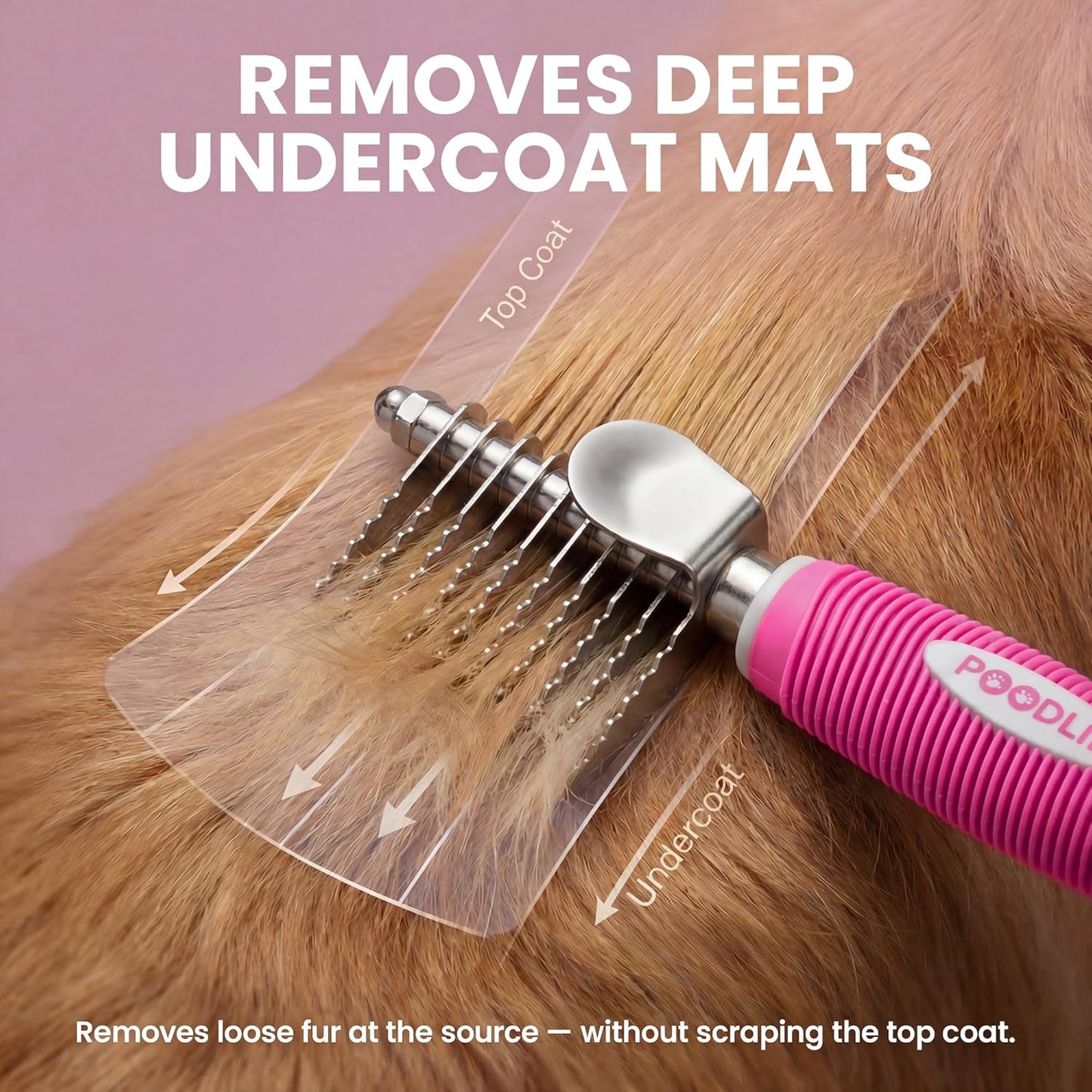 Poodle Dematting Fur Rake Comb Brush for Dogs and Cats - Long 2.5" Steel Safety Blades Metal Comb for Detangling Matted or Knotted Undercoat Hair