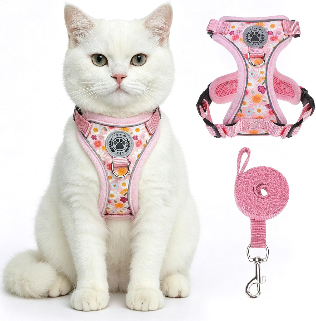 Cat Harness and Leash,Escape Proof Easy-On Vest w/Neck Buckle, M