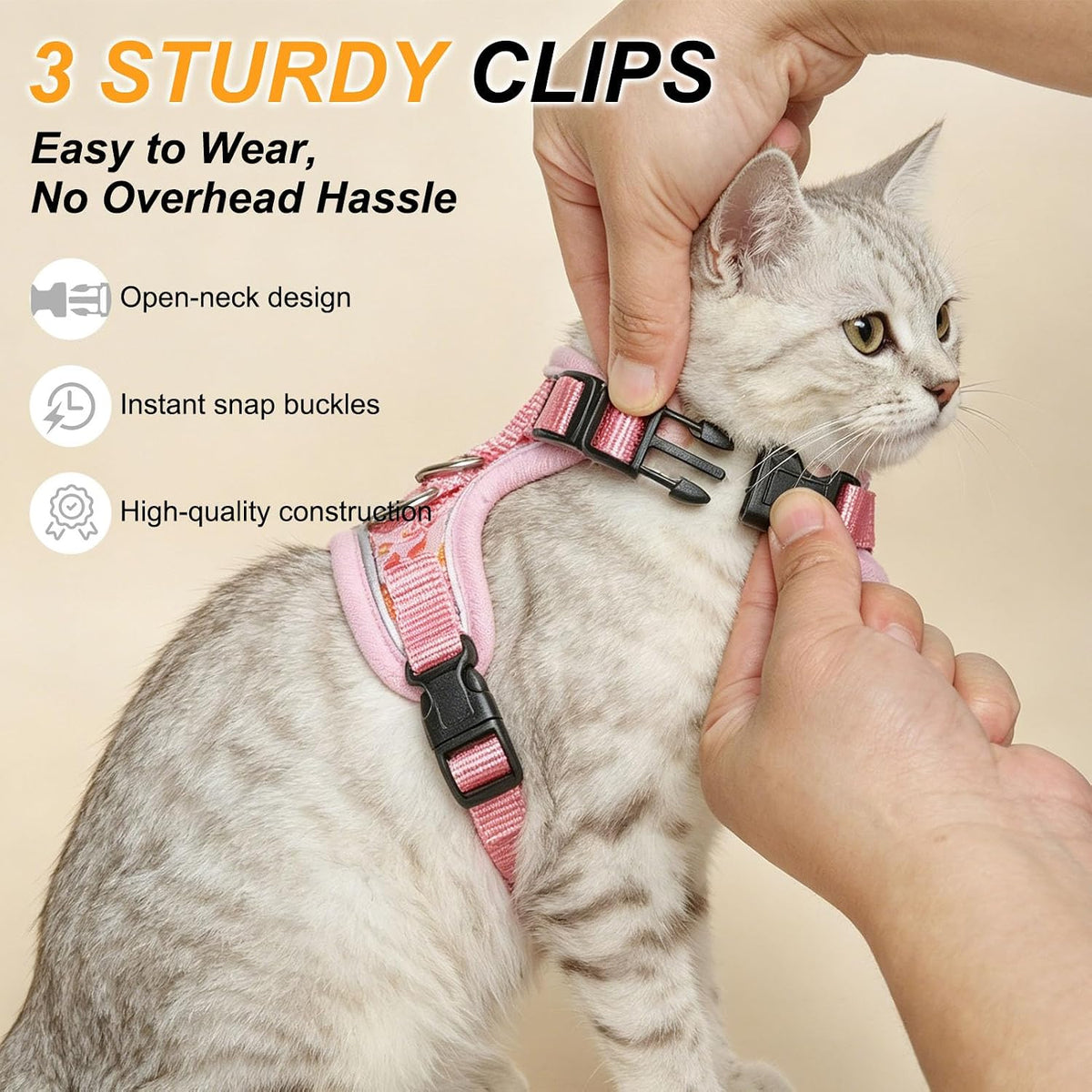 Cat Harness and Leash,Escape Proof Easy-On Vest w/Neck Buckle, M