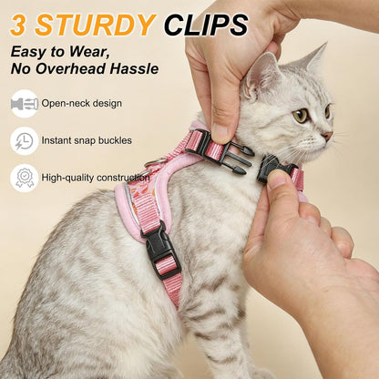 Cat Harness and Leash,Escape Proof Easy-On Vest w/Neck Buckle, M