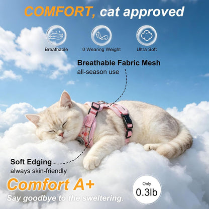 Cat Harness and Leash,Escape Proof Easy-On Vest w/Neck Buckle, M