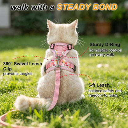 Cat Harness and Leash,Escape Proof Easy-On Vest w/Neck Buckle, M