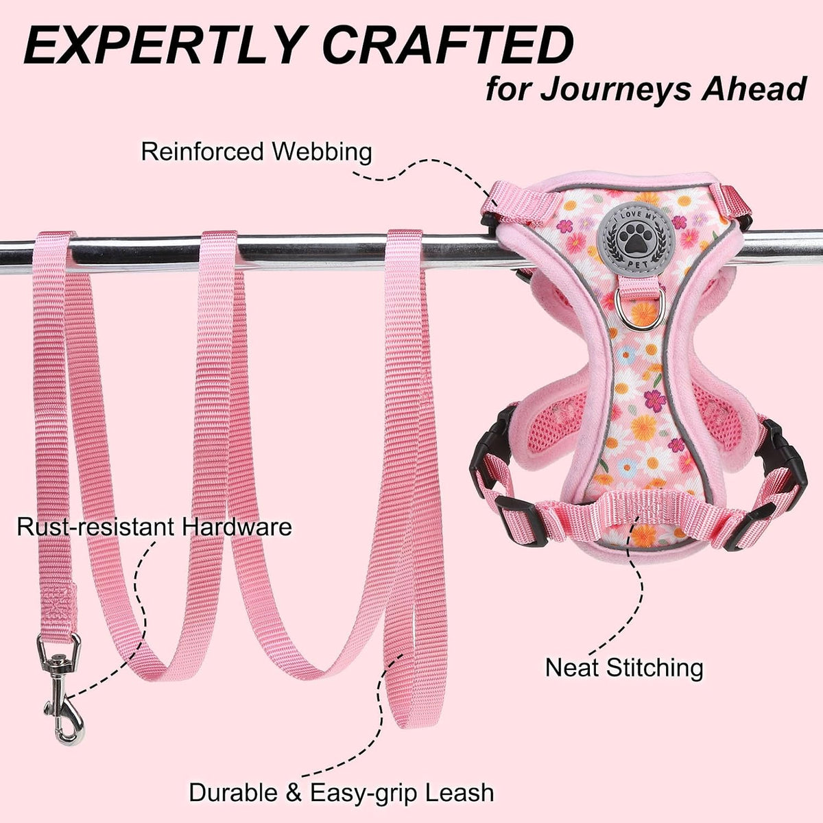 Cat Harness and Leash,Escape Proof Easy-On Vest w/Neck Buckle, M