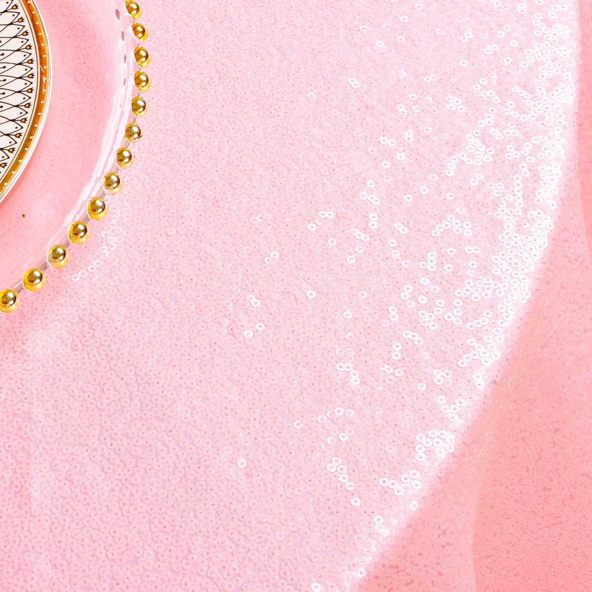 Sequin Tablecloth Round 72-Inch Pink Table Cloths Glitter Sequence Tablecloth Overlay Baby Pink Round Table Cover for Wedding/Birthday Cake Decor