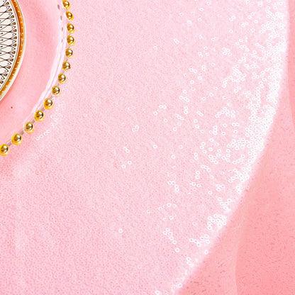 Sequin Tablecloth Round 72-Inch Pink Table Cloths Glitter Sequence Tablecloth Overlay Baby Pink Round Table Cover for Wedding/Birthday Cake Decor