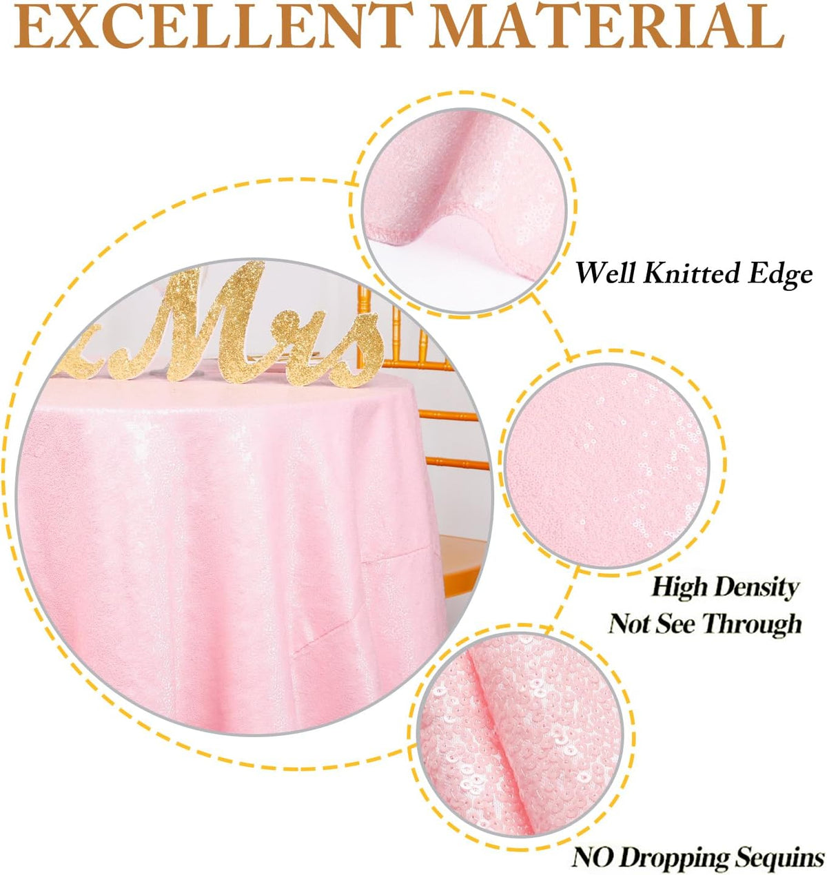Sequin Tablecloth Round 72-Inch Pink Table Cloths Glitter Sequence Tablecloth Overlay Baby Pink Round Table Cover for Wedding/Birthday Cake Decor