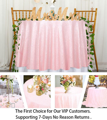 Sequin Tablecloth Round 72-Inch Pink Table Cloths Glitter Sequence Tablecloth Overlay Baby Pink Round Table Cover for Wedding/Birthday Cake Decor