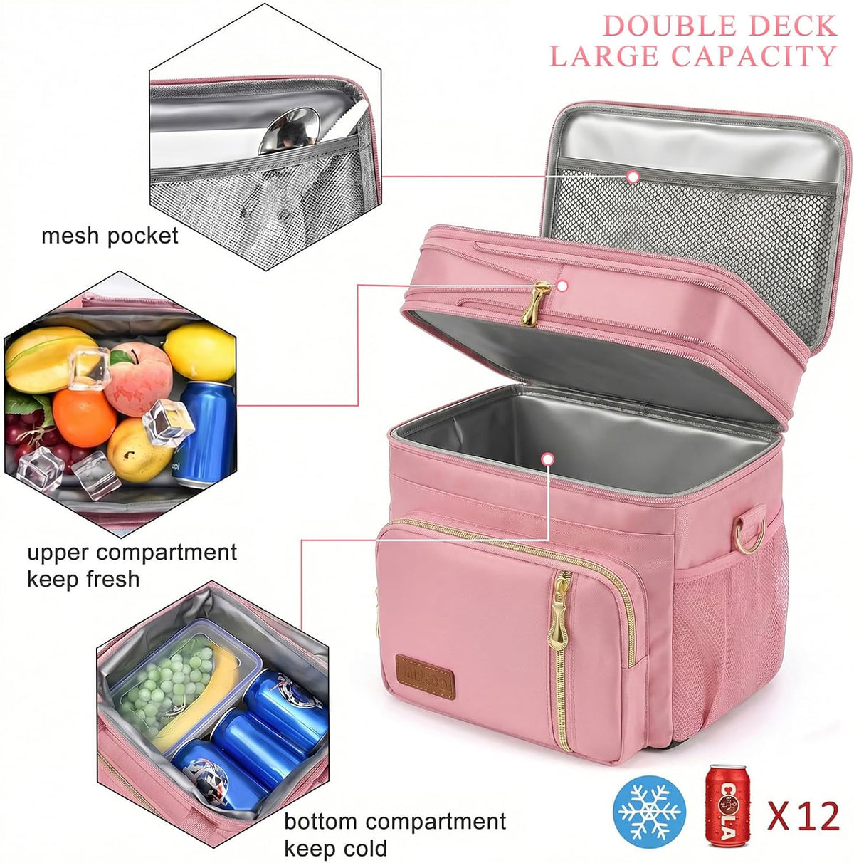 Lunch Bag for Women & Men, Expandable Double Deck Lunch Box, 15L