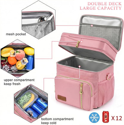 Lunch Bag for Women & Men, Expandable Double Deck Lunch Box, 15L