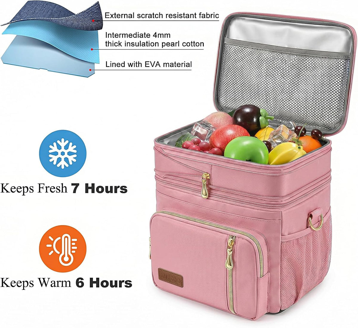 Lunch Bag for Women & Men, Expandable Double Deck Lunch Box, 15L