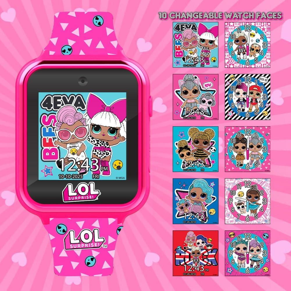 LOL Surprise Touchscreen Exclusive Pink Smartwatch for Kids – Engaging Educational Games, Step Counter, Camera, Alarm & More – Fun & Interactive Timepiece (LOL4264AZ)