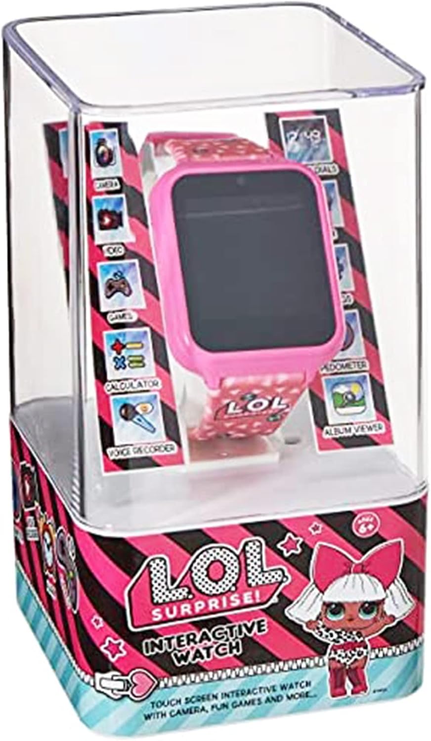LOL Surprise Touchscreen Exclusive Pink Smartwatch for Kids – Engaging Educational Games, Step Counter, Camera, Alarm & More – Fun & Interactive Timepiece (LOL4264AZ)