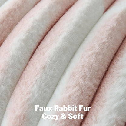 Pack of 2 Faux Fur Throw Pillow Covers 18x18 Inch, Pink White